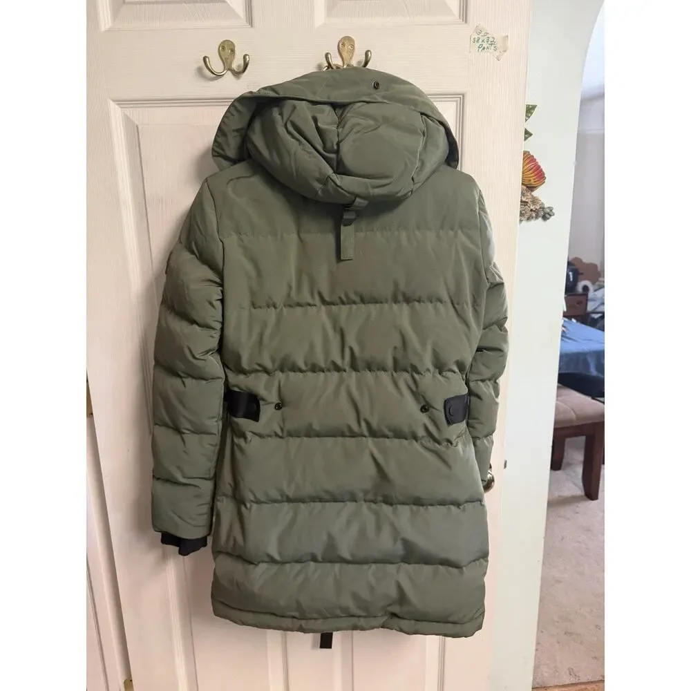 Super Dry Premium Down Jacket Parka Hooded Puffer Coat Olive Green Small 38w 31L